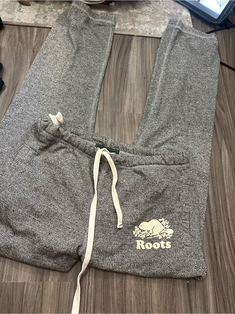 Roots Gray Heather Sweatpants with Cream Drawstring